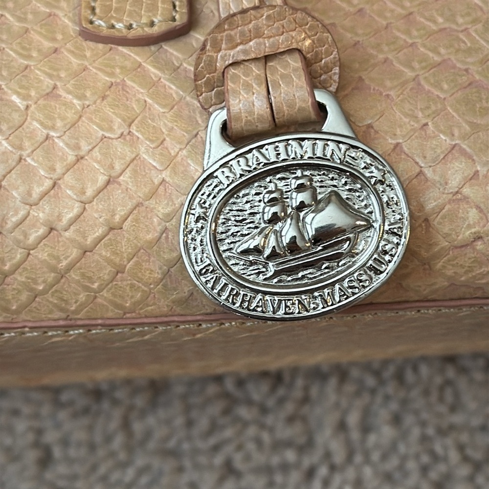 Brahmin Satchel | tan Embossed Leather | Structured Top Handle Bag - Picture 3 of 13